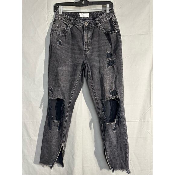 One Teaspoon Jeans Womens 28 Black High Waist Freebird Distressed Zip Ankle Crop - Picture 1 of 12